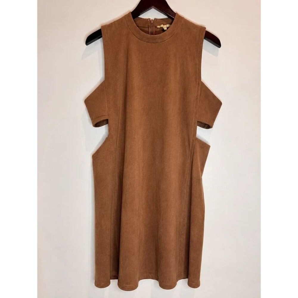 Gianni Bini Brown Cutout Mini Dress | Large | Mock Neck